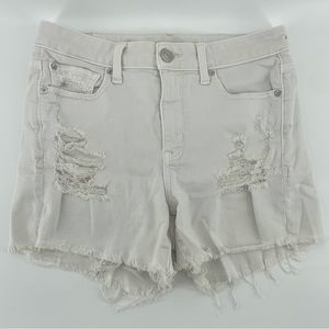 AEO American Eagle Hi-Rise Shortie Shorts Super Stretch White Distressed Denim 8